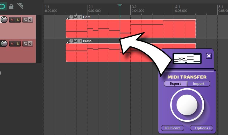 Dragging the MIDI chip into a DAW project window