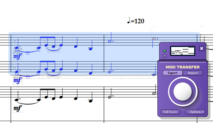 Stomp button loading a MIDI chip from the selected passage
