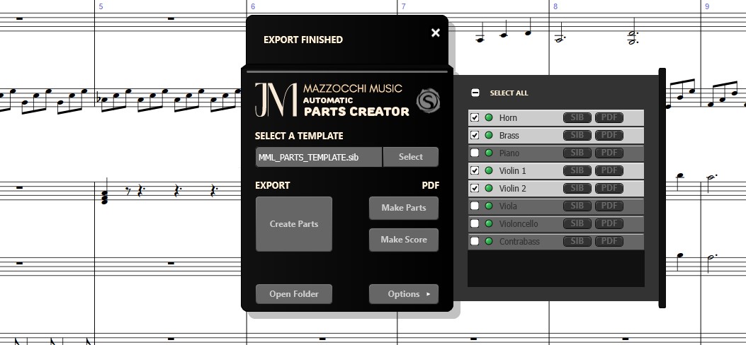 Part selection in the Options Drawer